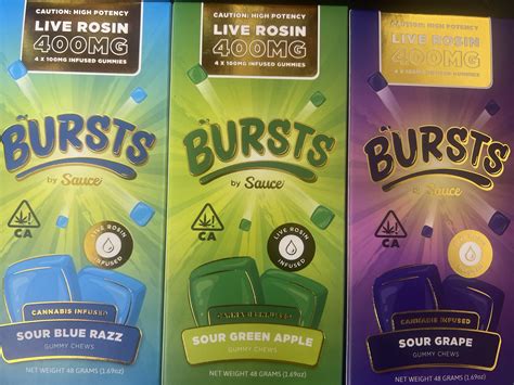 Burst Live Rosin High Potency Gummies by Sauce 400 mg 4 count - High Fashion Smokes and Prints