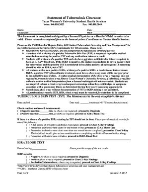 Fillable Online twu TB Chest Clearance Form - Texas Woman's University ...