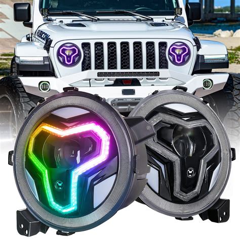 JL Headlights, 9 inch RGB Headlights with Multi-Function Halo White DRL for Jeep Wrangler JL ...