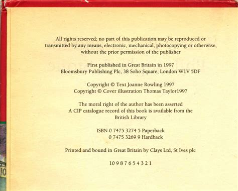 harry potter first edition copyright page - For Reading Addicts