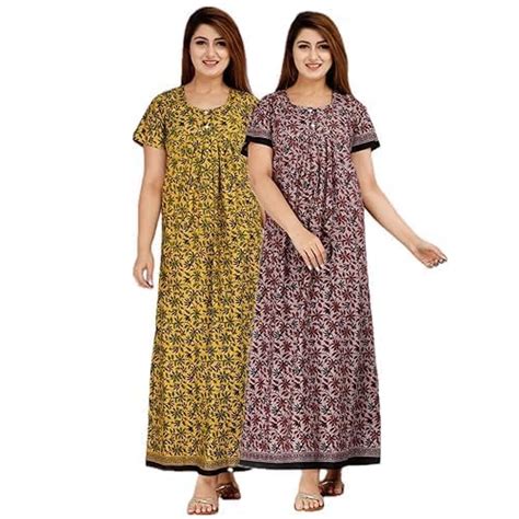 AALIT Nighty for Women Cotton Printed Maxi Gown Ankle Length Nighty ...