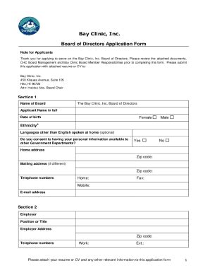 Fillable Online Board Application Form. Bay Clinic Fax Email Print ...