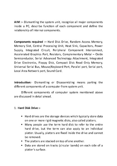 Pc - Lecture notes 2 - AIM :– Dismantling the system unit, recognize ...