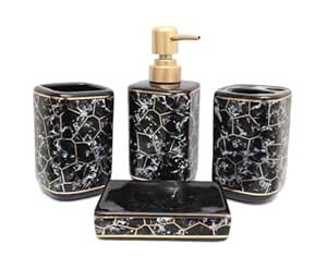 Skywalk Ceramic Bathroom Set of 4 Pieces - Soap Dispenser, Beaker ...