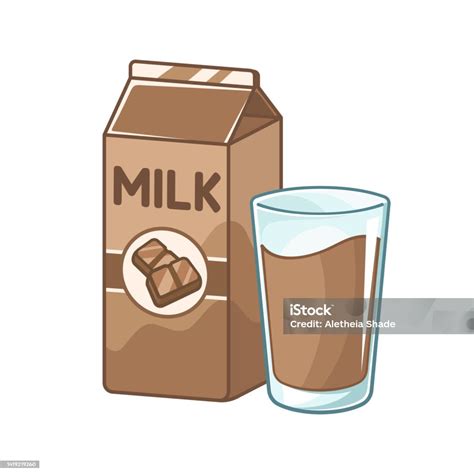Tall Glass Of Chocolate Milk And Milk Carton Box Clipart Cute Simple Flat Vector Illustration ...