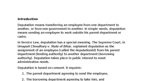 Deputation in Service Law: Rights, Benefits, and Legal Insights - Studocu