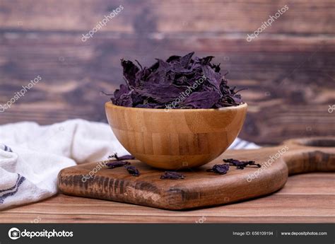 Red Basil Spices Concept Dried Red Basil Spice Wood Background — Stock ...