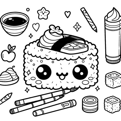 30 pagine da colorare di sushi kawaii in PDF: tenerezza e delizia!