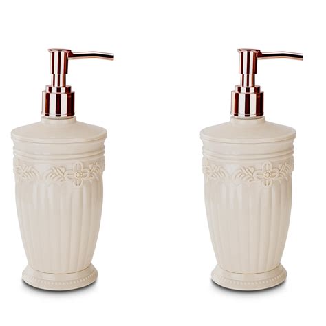 Bright Metal Soap Dispenser Set of 2, Classy Embossed Floral Design ...
