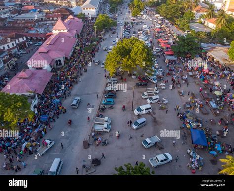 Aerial Shot of Crowded City Market in Stone Town, the Capital of Zanzibar, Tanzania. Active ...