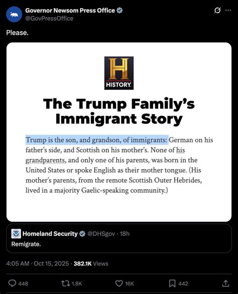 Gavin Newsom Trolls Donald Trump’s DHS Over President’s Family History