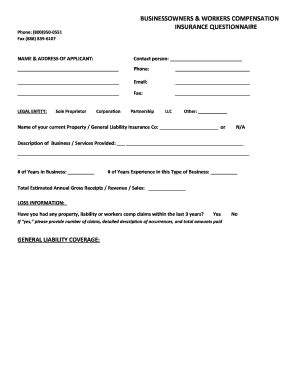 Fillable Online Businessowners amp Workers Compensation Questionnaire ...