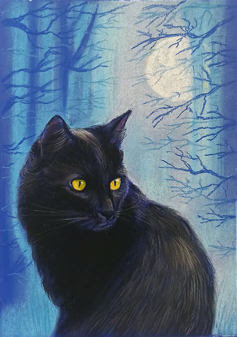 Black Cat Painting Halloween Mystical Cat Original Black Cat - Etsy ...