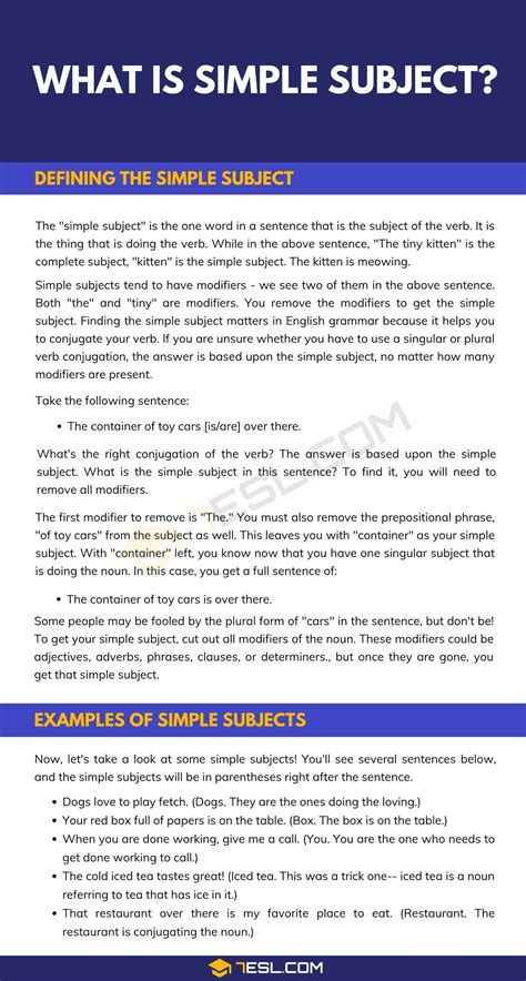 What Is A Simple Subject Examples For Kids