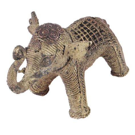 Handmade Brownish Gold Brass Dhokra Elephant Statue