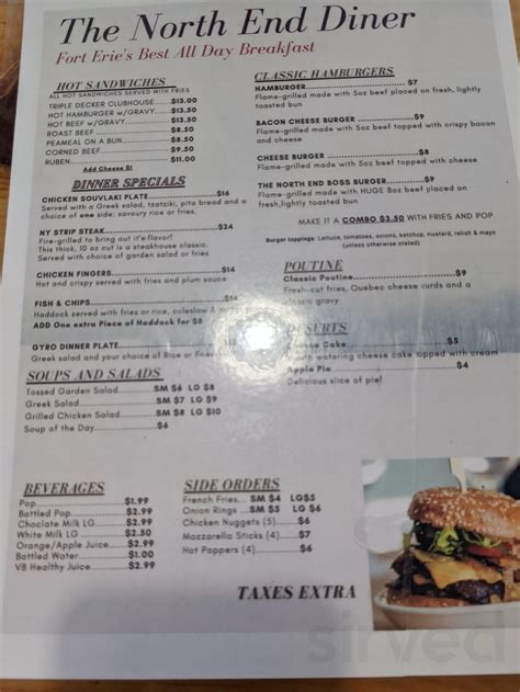 The North End Diner menus in Fort Erie, Ontario, Canada