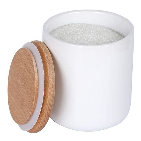 Buy White Ceramic Canister Jar Container For Food Storage with Wood Lid ...
