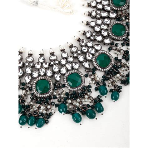 Buy Odette Green And Silver Choker Necklace Online