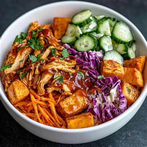 BBQ Chicken Bowls with Sweet Potatoes and Coleslaw (Whole30) - Tasty Chow