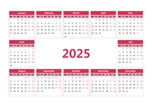 2025年日历全年表 模板A型 免费下载 - 日历精灵