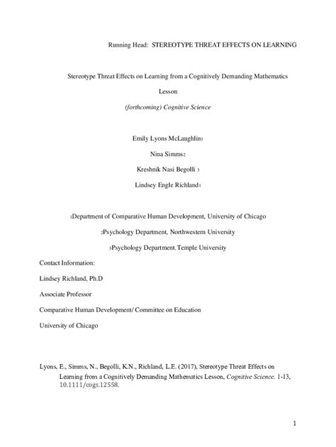 Fillable Online Stereotype Threat Effects on Learning from a ...