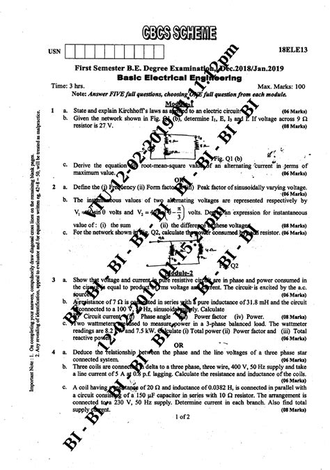 18ELE13-23 Prev QP - model paper for basic electrical engineering ...