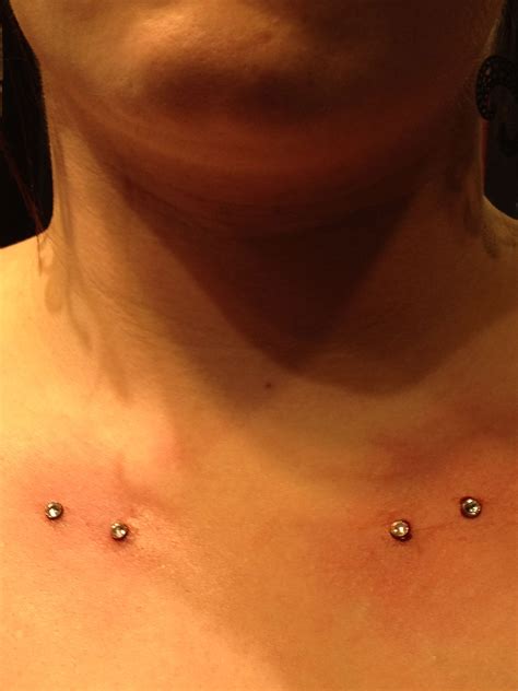 Collar bone micro dermals with the swarkovski cz jewels. This photo was ...