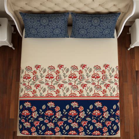 Buy SPACES Atrium Plus Printed Cotton 144TC 3 Pcs Double Bedsheet Set ...