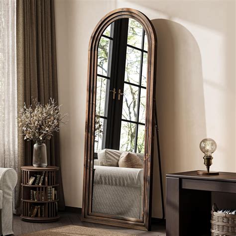 Arched Full Length Stand Mirror with Solid Wood Frame, 63"x21" Rustic ...