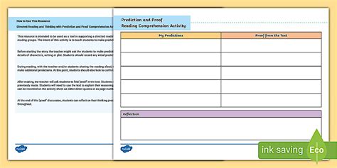 Prediction and Proof Comprehension Worksheet (teacher made)