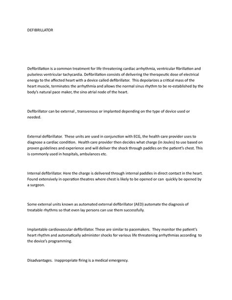 Defibrillator - Neurology lecture notes - DEFIBRILLATOR Defibrillation ...