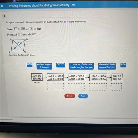 Drag each reason to the correct location on the flowchart. Not all reasons will be used ...