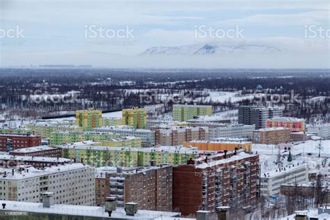 Colorful Houses Of North City In Winter Norilsk Talnakh Stock Photo ...