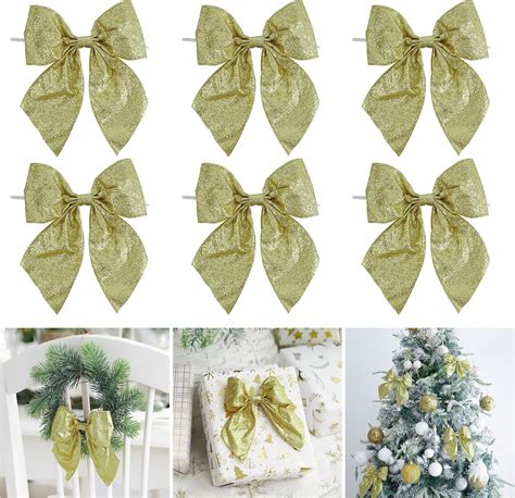 Amazon.com: AIMUDI Gold Glitter Wired Ribbon Bows with Twist Tie 5.5 ...