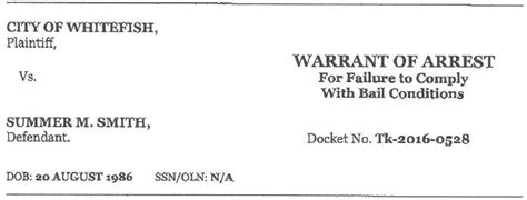 Summer Smith Warrant | Wanted Fugitive Whitefish Flathead County
