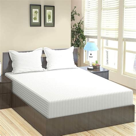 Buy Trance Home Linen 100% Cotton 400 TC Satin Striped Elasticated ...