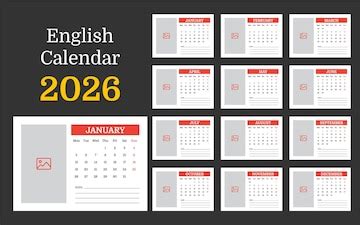 Printable English Table Calendar 2026 Monthly Planner with Photo ...