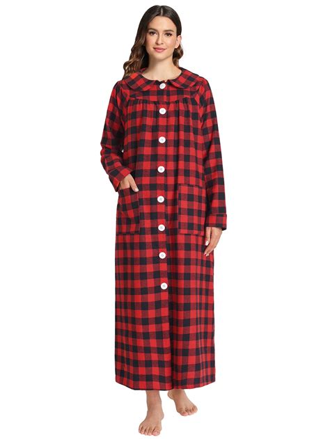 Women's Cotton Flannel Button Up Robe Long Sleeves Housecoat – Latuza