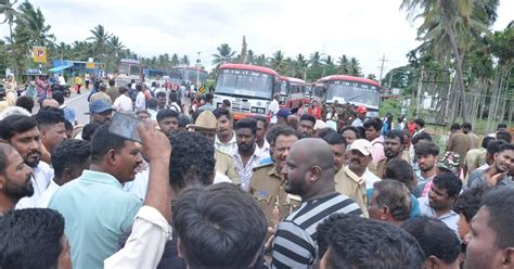 protest by stopping buses near sattegala bypass - protest by stopping ...