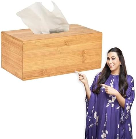HOKIPO Bamboo Wooden Tissue Paper Holder Box, Rectangular, 22.5 x 11.5 ...