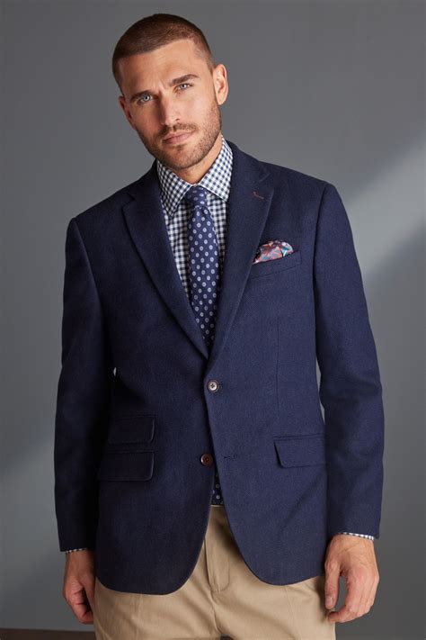 Buy Navy Blue Slim Nova Fides Signature Herringbone Wool Blazer from ...