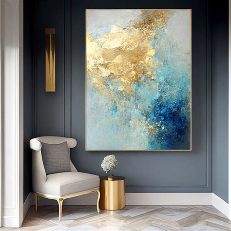 Original Blue Gold Leaf Abstract Painting Large Gold Palette - Etsy