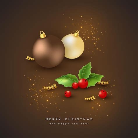 Fondo di festa di buon Natale con la pallina, l'abete e l'agrifoglio ...