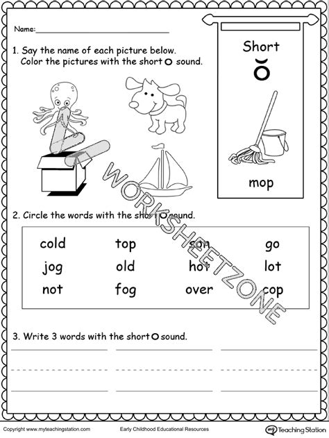 Short O words | Worksheet Zone