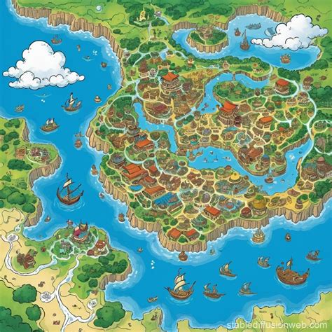 Mappa del mondo di One Piece con nuvole | Stable Diffusion Online