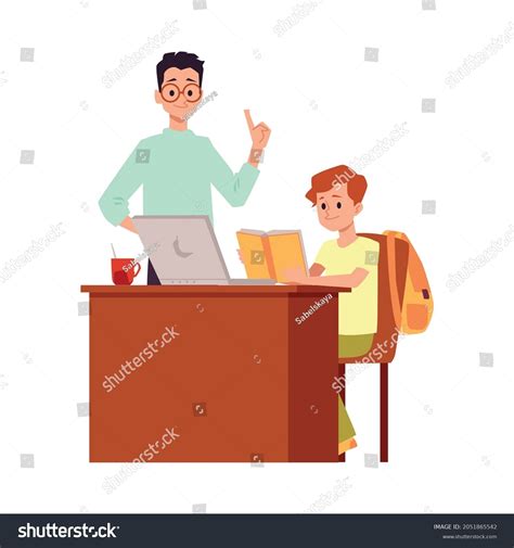 Boy Teacher Computer Desk Cartoon Pupil Stock Vector (Royalty Free ...