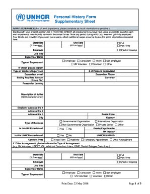 2021-2025 UNHCR Personal History Form Supplementary Sheet Fill Online ...