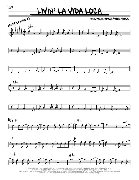 Livin' La Vida Loca by Ricky Martin Sheet Music for Real Book – Melody ...