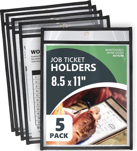 Amazon.com : 5 Pack Job Ticket Holders 8 1/2 x 11 - Work Order Plastic ...