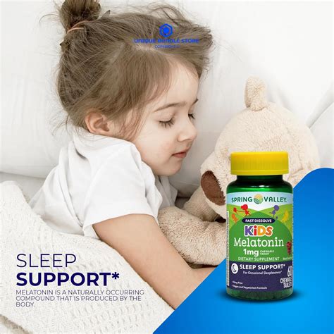 Spring Valley, Melatonina masticable para niños, 1 mg, sabor a uva, 60 tabletas de suplemento ...